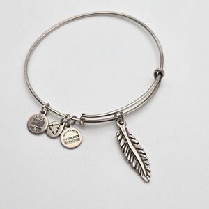 ALEX & ANI Feather Charm Bracelet Expandable Bangle Silver Plate Made in the USA